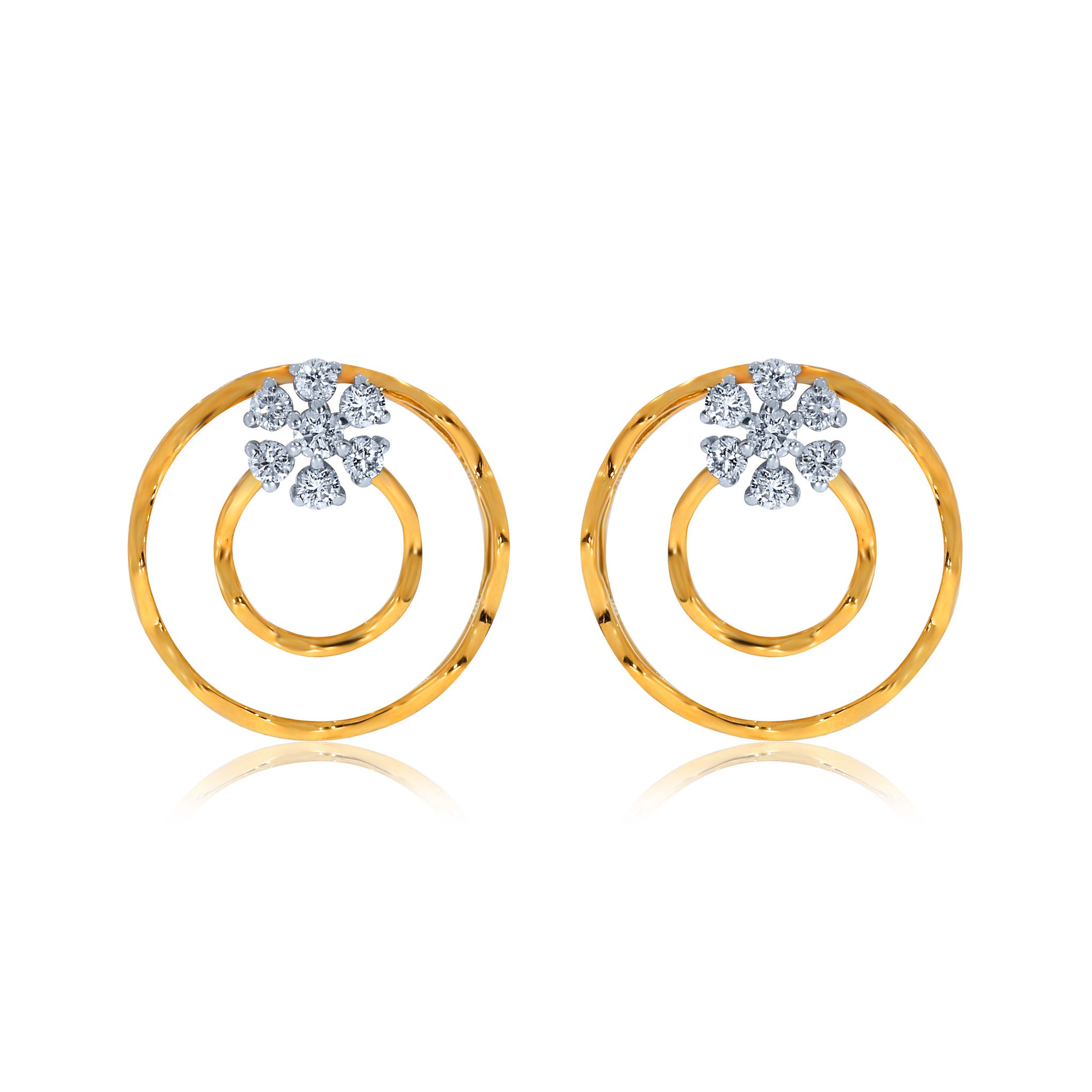 Senco Gold Enticing Meandering Diamond Studs (2.1 gram / 0.18 Ct / GH-VVS-VS / 14K Yellow Gold)