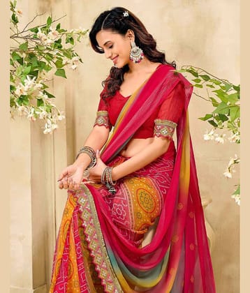Samah Georgette Printed Bandhani Sarees With Unstitched Blouse Piece ( Multicolor )
