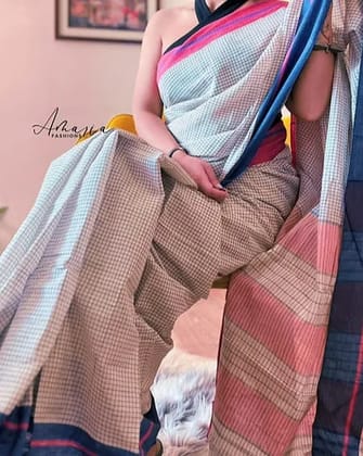 SOFT COTTON MINI CHECK SAREE.