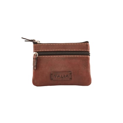 Talia  A Genuine Leather Compact, small Top Zippered Coin Pouch.