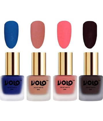 VOLO Velvet Dull Matte Posh Shades Nail Polish Blue,Peach,Peach, Wine Matte Pack of 4 32 mL