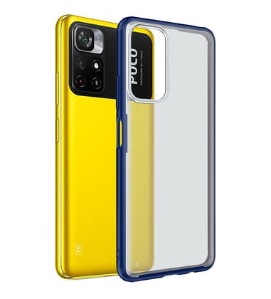 Rugged Frosted Semi Transparent PC Shock Proof Slim Back Cover for Poco M4 Pro 5G, 6.6 inch, Blue