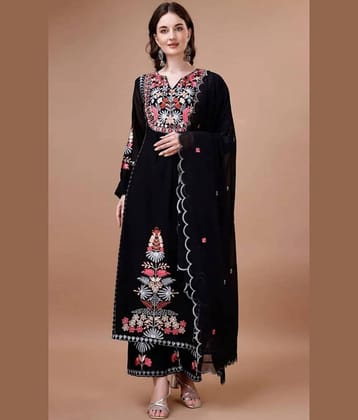 kedar fab Georgette Embroidered Kurti With Pants Women's Stitched Salwar Suit - Black ( Pack of 1 )