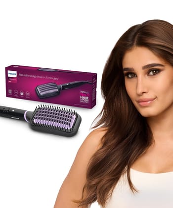 Philips India's No.1 Hair Styling Brand -Hair Straightener Brush, Naturally Straight in 5 Mins,5X Less Frizz,SilkProtect Keratin Tech,Triple Bristle Fast 50s Heatup,Scalp Protect,For Indian Hair,BHH880 Philips India's No.1 Hair Styling Brand -Hair Straig