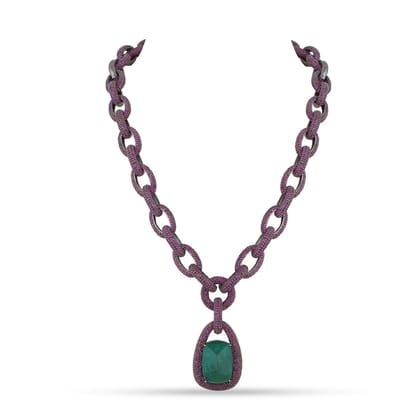 Anisah - Emerald Green Stone Red Chain CZ Necklace