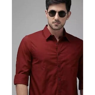 Baleshwar Men Maroon Solid Regular Fit Casual Shirt