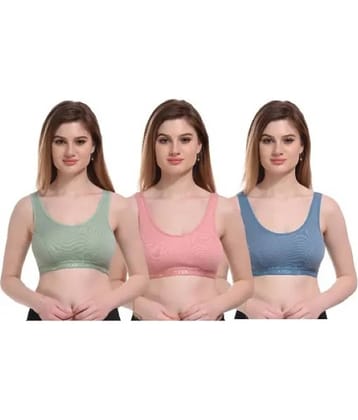 Kiran Enterprises Blue,Pink,Green Cotton Non Padded Women's Sports Bra ( Pack of 3 )