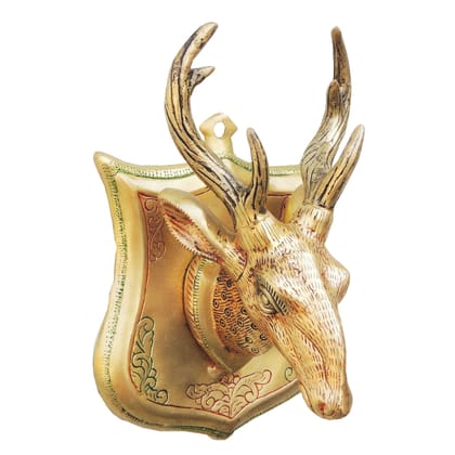 Brass Deer Face Wall Hanging for Home Entrance & Living Room Decor, Height : 11.7 Inch (BSMAS936 A)