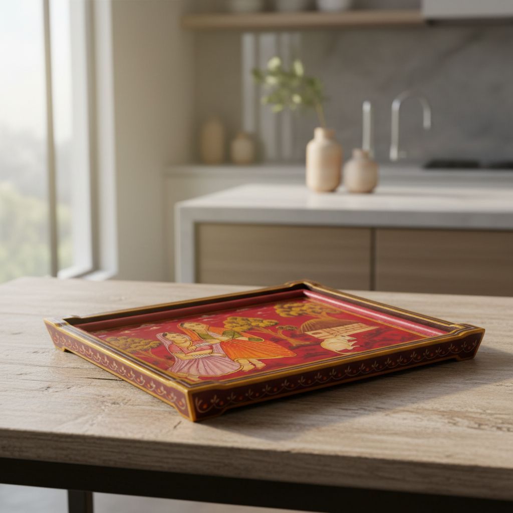 Hand-Painted Traditional Wooden Decorative Tray