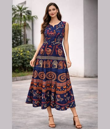 Frionkandy Women Cotton Printed Maxi ( Blue )
