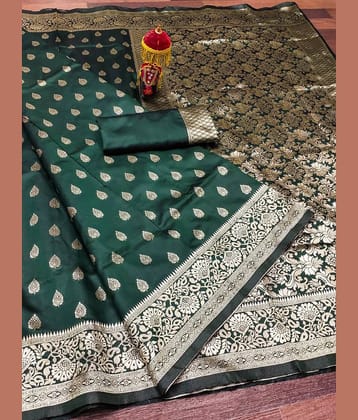 fab woven Art Silk Woven Kanjeevaram Sarees Without Blouse Piece ( Green )
