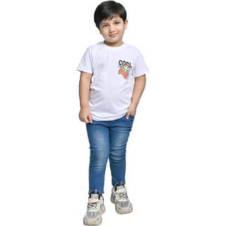 Kid Kupboard Cotton Boys T-Shirt, White, Half-Sleeves, 7-8 Years KIDS7371