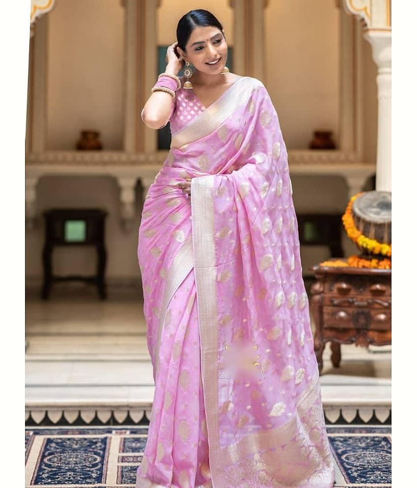 fab woven Art Silk Woven Kanjeevaram Sarees With Unstitched Blouse Piece ( Pink )