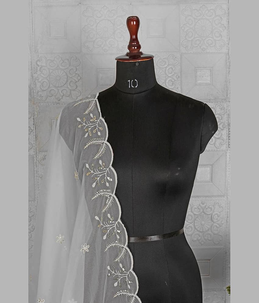 Jignisha Fashion Organza Women Dupatta ( White , Pack of 1 )