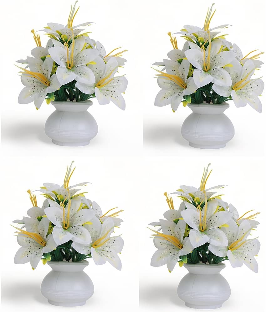 KanRaj - White Lily Artificial Flower ( Pack of 4 )