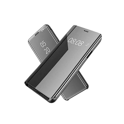 RF REDFOXX Compatiable with vivo V20 Pro Clear View Electroplate Mirror Flip Case with Protective Glass Cover, Stylish and Durable Polycarbonate Design for Ultimate Protection (Black).