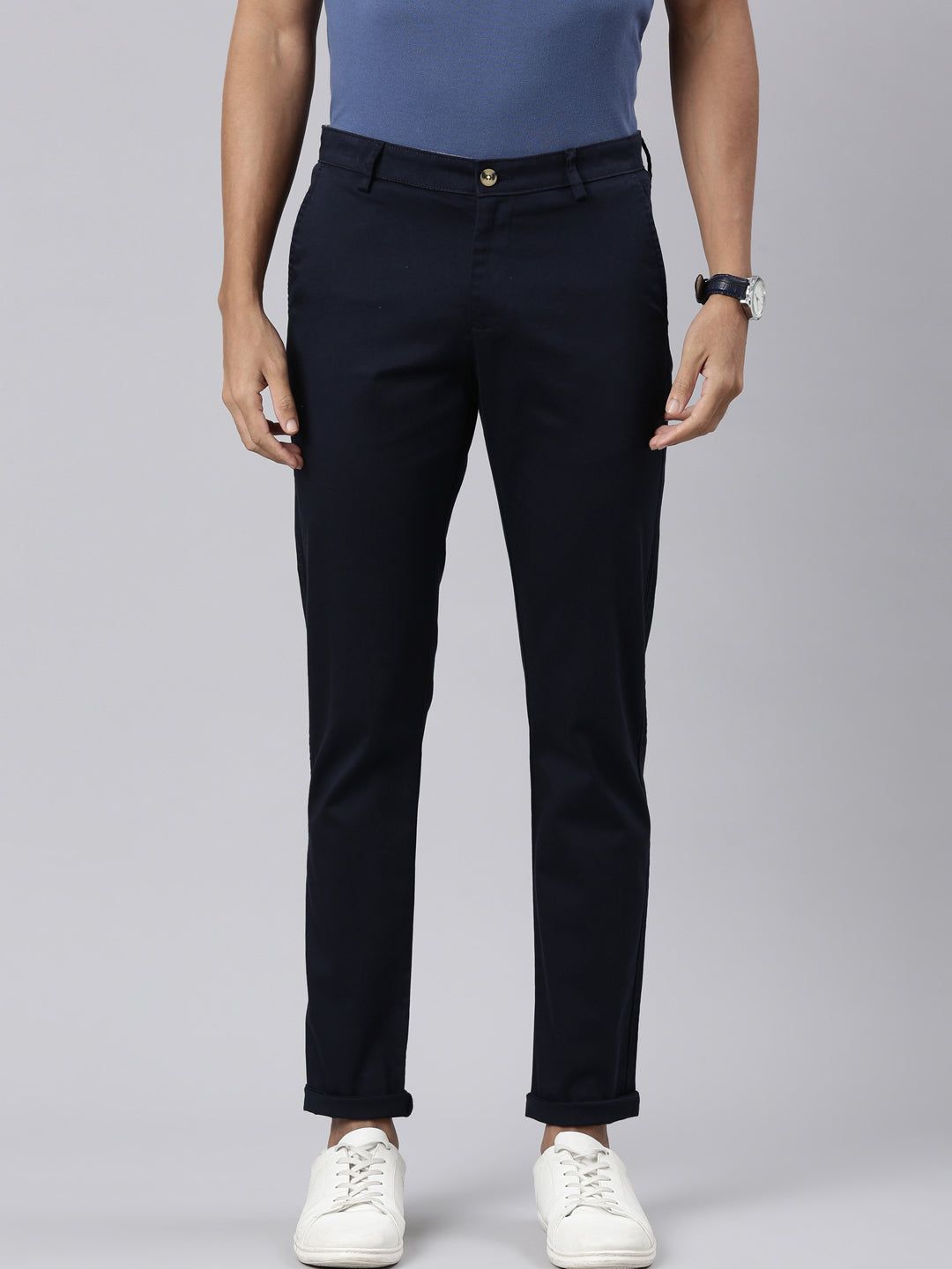 Classic Polo Men's Navy Blue Cotton Lycra Slim Fit Trousers | TRS-MELLOW-NVY MF LY