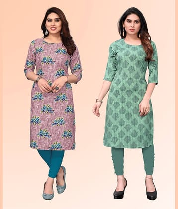 KETAKI FASHION Pack of 2 Crepe Printed Straight Women's Kurti - ( Multicoloured )