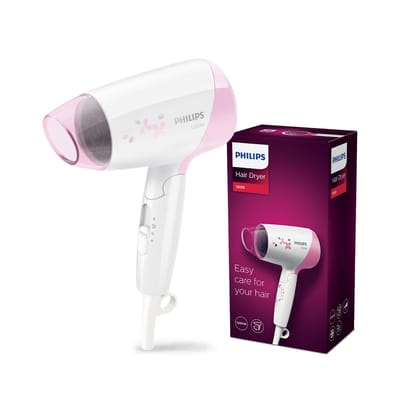 Philips Foldable Hair Dryer 1200 Watts | Perfect Blow Dry For Men & Women | 3 Heat Settings with Cool Shot (Hot/Cool/Warm) | ThermoProtect Technology | 2 years Warranty | HP8120/00 - Pink Philips Foldable Hair Dryer 1200 Watts | Perfect Blow Dry For Men 