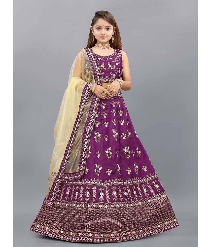 A TO Z CART Silk Lehenga Choli Set For Girls ( Pack of 1 , Maroon )