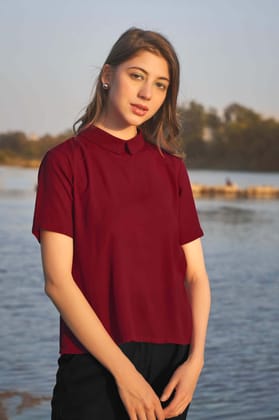 Maroon Styled High Neck Back Button Top-XXS / Maroon / Sh001-PLMG005-0.75-NILL-NILL-NILL-NILL-THR002-FS003-NILL-BT002-7