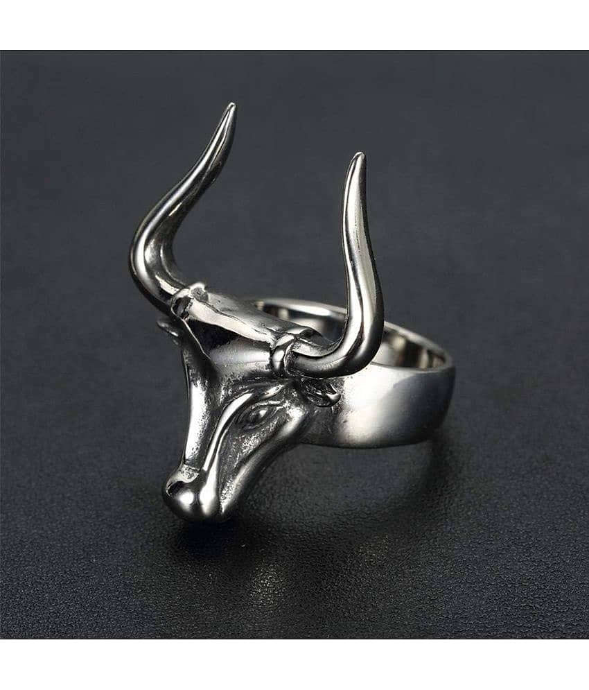 Fashion Frill Stylish Silver Ring For Men Stainless Steel Silver Bull Adjustable Ring For Men Boys Finger Rings For Unisex