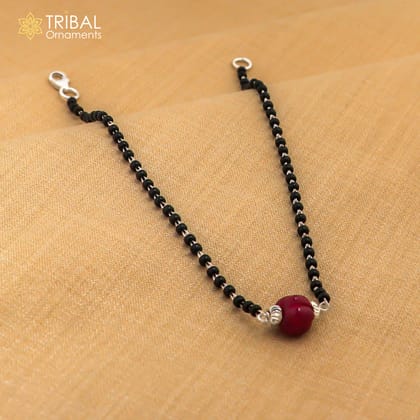 925 sterling silver modern cultural black beaded all sizes bracelet Combo use bracelet or anklets, best Mangalsutra bracelet sbr453-5