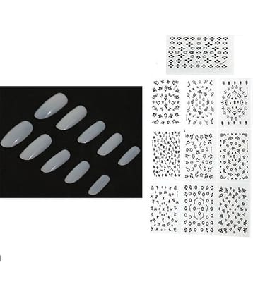 FOK Combo Set Of 10Pc 3D Nailart Stickers Reusable Fake Nails Acrylic 100 no.s