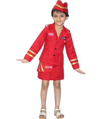 Kaku Fancy Dresses Our Community Helper Air Hostess Costume -White & Red, 7-8 Years, For Girls