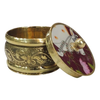 Decorative Brass Sindoor Dani | Puja Accessory, Height : 1.5 Inch (ZMAS639 F)