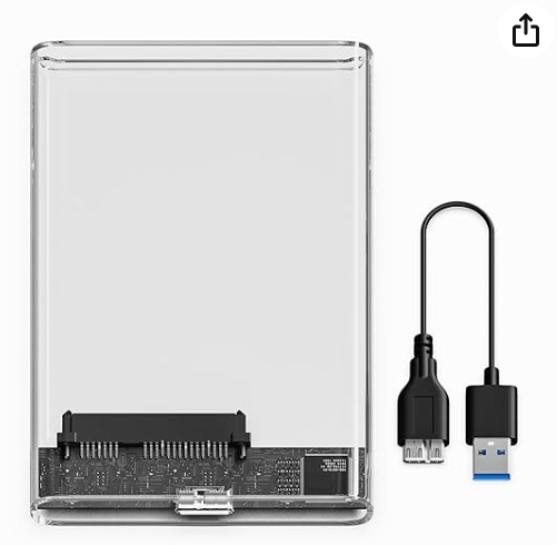 Lapster 2.5" SATA SSD Enclosure Transparent Case, USB 3.0 to SATA Tool-Free External Hard Disk Case with Fast Transfer Speed Up to 5 Gbps & Up to 4TB Storage Capacity Compatible with 2.5 SATA SSD / HDD