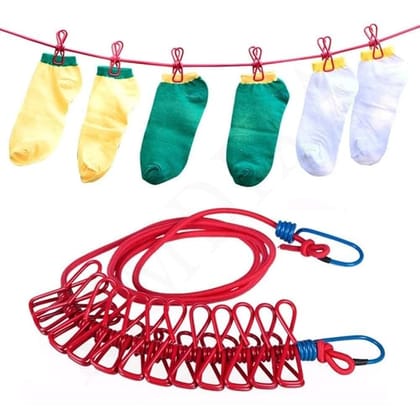 Portable Travel Clothesline with 12 Built-in Clothespins | Elastic Retractable Laundry Line for Camping, Hotel, and Outdoor Use