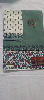 Elegant White and Green Cotton Saree by Venkat Lakshmi Cloth Business