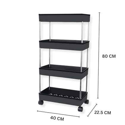 MAX Houser 4 Tiers Metal Storage Trolley with Wheels, Freestanding Multi Layer Rolling Storage Rack for