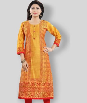 Meher Impex - Gold Cotton Blend Women's Straight Kurti ( Pack of 1 )