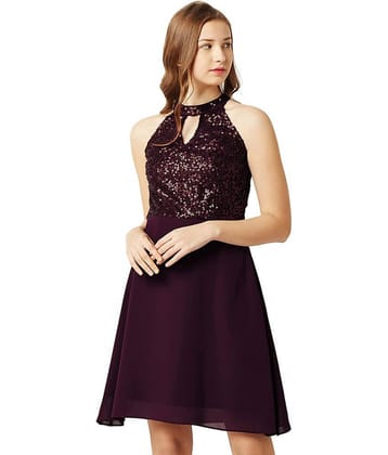 Miss Chase Women Georgette Fit & Flare Dress ( Maroon )