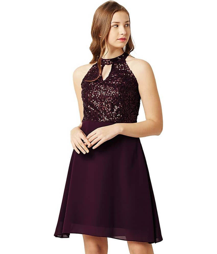 Miss Chase Women Georgette Fit & Flare Dress ( Maroon )