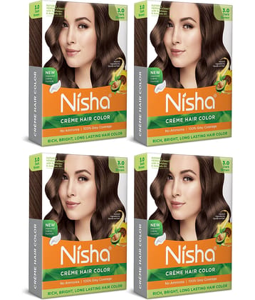 Nisha Creme Hair Color Dark Brown 40gm Pack of 4, Permanent Hair Color for Women Men, No Ammonia, 100% Grey Coverage