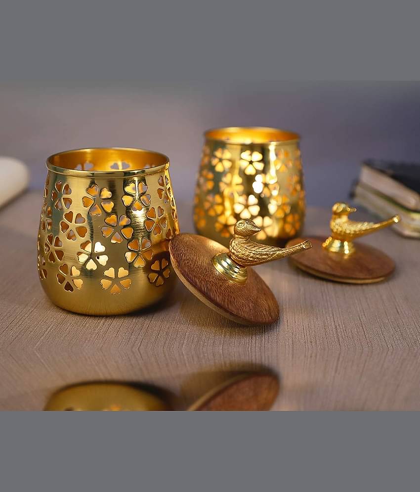 Arsalan Gold Table Top Iron Tea Light Holder - Pack of 2