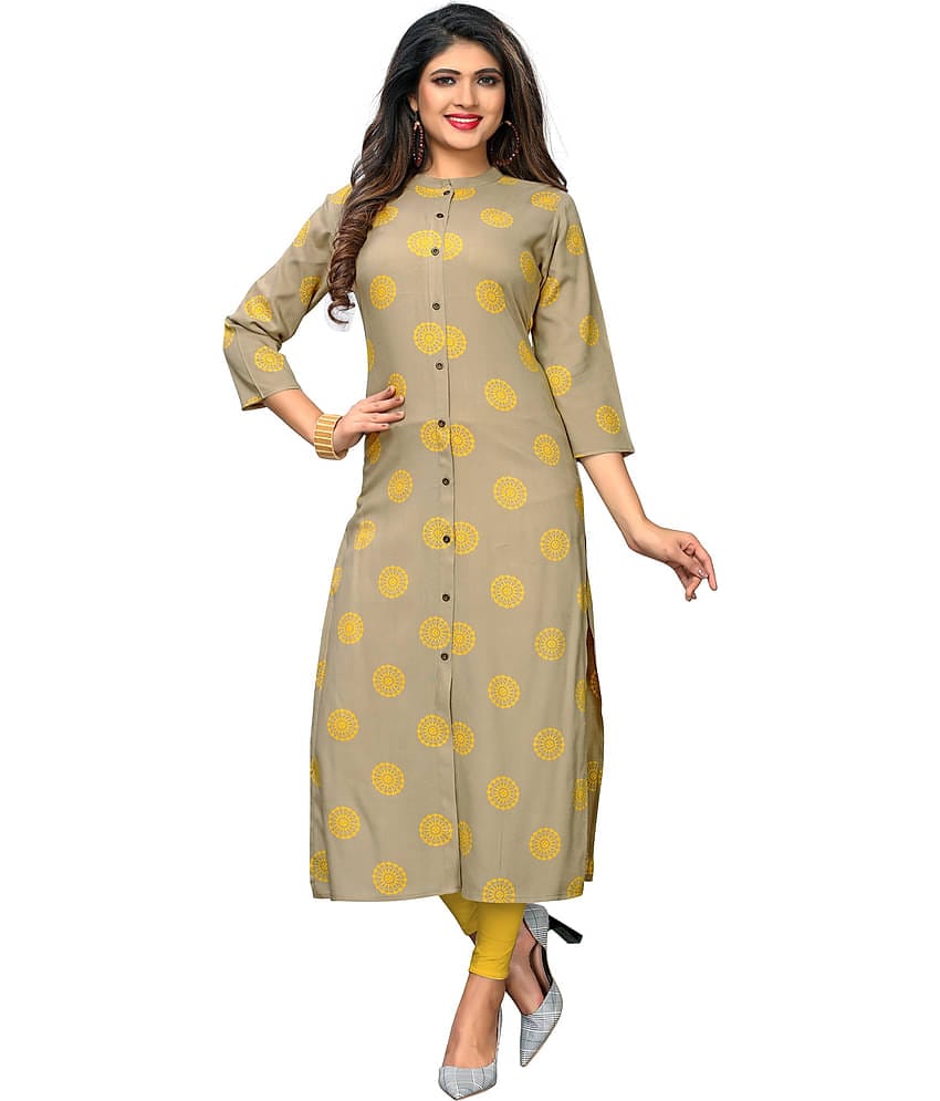Vbuyz - Beige Rayon Women's Front Slit Kurti ( Pack of 1 )
