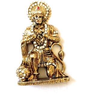 Shree  Hanuman Ji  Sitting idol 24k Gold Plated Stug With American Diamond