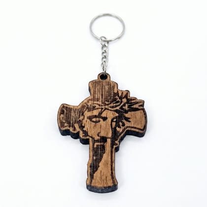 WOODEN CROSS KEYCHAIN