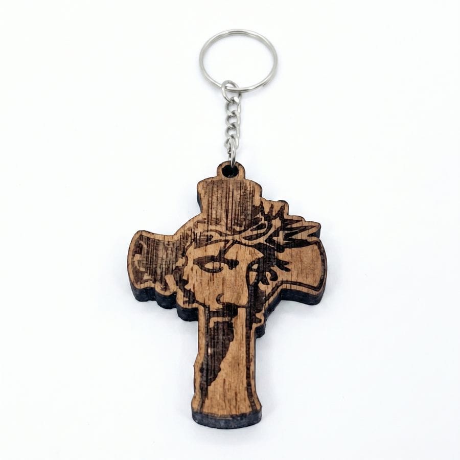WOODEN CROSS KEYCHAIN