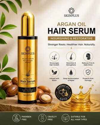 SKINPLUS Argan Oil Hair Serum with Biotin  Nourishing Restorative | Stronger Roots Healthier Hair | 220ml