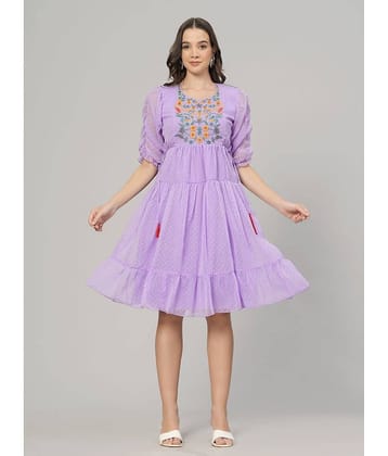 HIGHLIGHT FASHION EXPORT Women Crepe Printed Fit & Flare Dress ( Black )