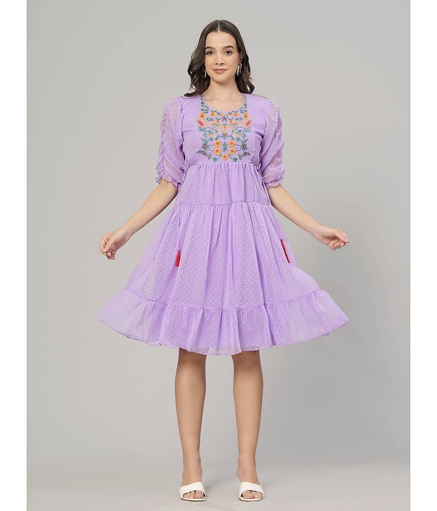 HIGHLIGHT FASHION EXPORT Women Crepe Printed Fit & Flare Dress ( Black )