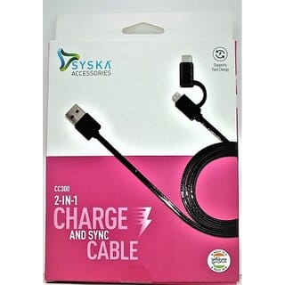 Syska CC300 1.5 m USB Type C Cable (Compatible with ALL SMART PHONE, Black)_300clone.