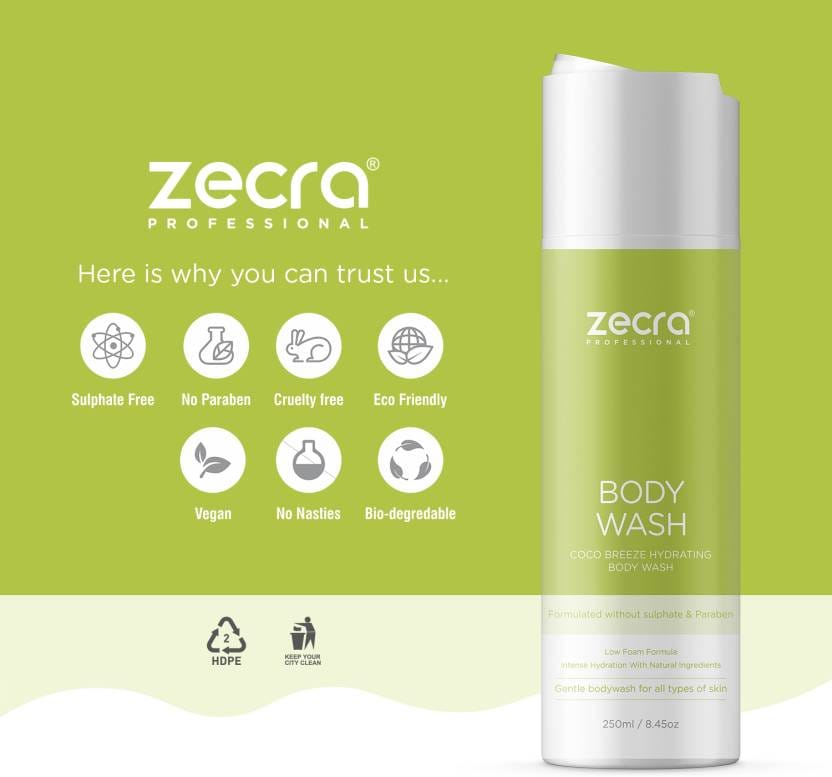Zecra Coco Breeze Hydrating Body wash Formulated without Sulfate & Paraben (8.45 OZ)  (250 ml)
