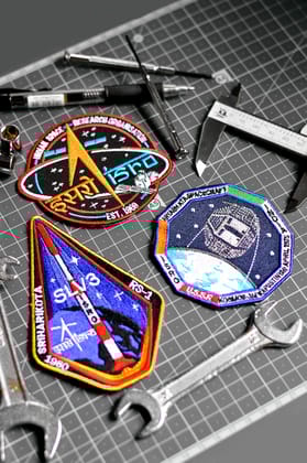 ISRO Classic Round Logo, SLV 3 and Aryabhatta Space Craft Iron On Badge - Pack of 3