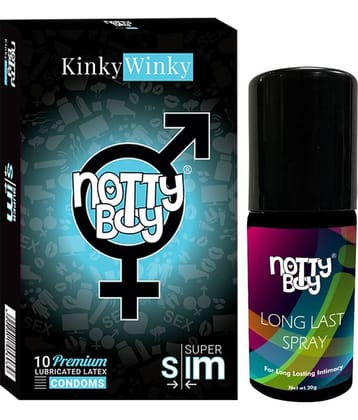 NottyBoy  Long Last  OverTime Spray 20gm with Super Slim Condoms Pack of 10 Counts